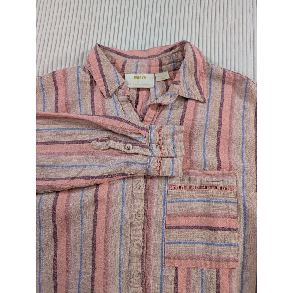 Maeve Anthropologie Top Womens XS Pink Stripe Lida Linen Blend Bohemian